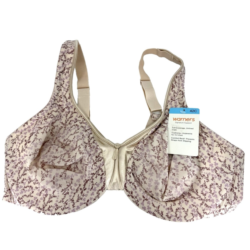 New Warner's Cream Floral 35002A-280 Comfort Underwire‎ Bra 42C